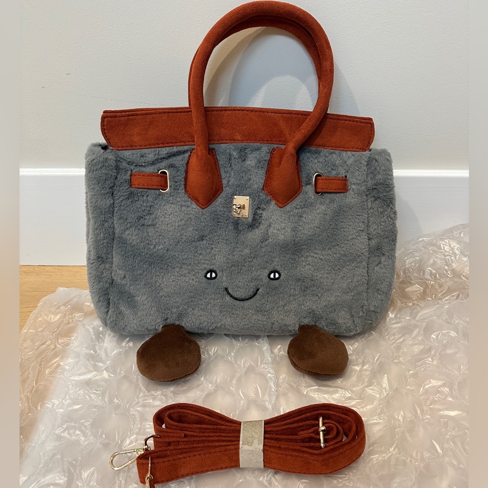 Gray and Brown Jellycat Birkin inspired bag